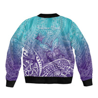 Polynesia Suicide Prevention Month Sleeve Zip Bomber Jacket Butterfly Purple And Teal Ribbon Tomorrow Needs You