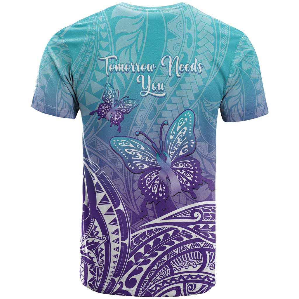 Polynesia Suicide Prevention Month T Shirt Butterfly Purple And Teal Ribbon Tomorrow Needs You