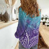 Polynesia Suicide Prevention Month Women Casual Shirt Butterfly Purple And Teal Ribbon Tomorrow Needs You