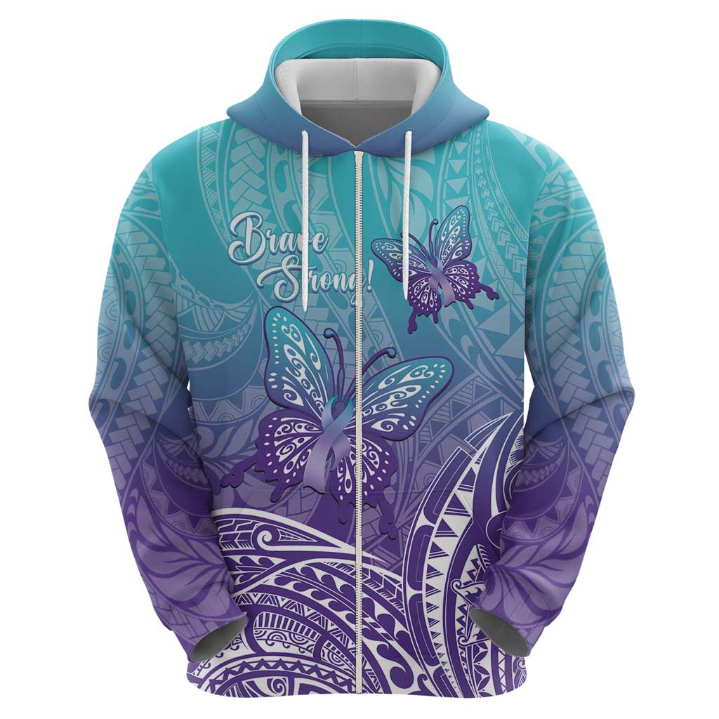 Polynesia Suicide Prevention Month Zip Hoodie Butterfly Purple And Teal Ribbon Tomorrow Needs You