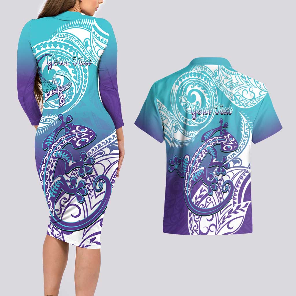 Personalised New Zealand Suicide Prevention Month Couples Matching Long Sleeve Bodycon Dress and Hawaiian Shirt You Matter NZ Fern With Maori Koru Lizard