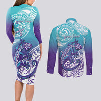 Personalised New Zealand Suicide Prevention Month Couples Matching Long Sleeve Bodycon Dress and Long Sleeve Button Shirt You Matter NZ Fern With Maori Koru Lizard LT14 - Polynesian Pride