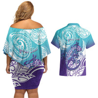 Personalised New Zealand Suicide Prevention Month Couples Matching Off Shoulder Short Dress and Hawaiian Shirt You Matter NZ Fern With Maori Koru Lizard LT14 - Polynesian Pride
