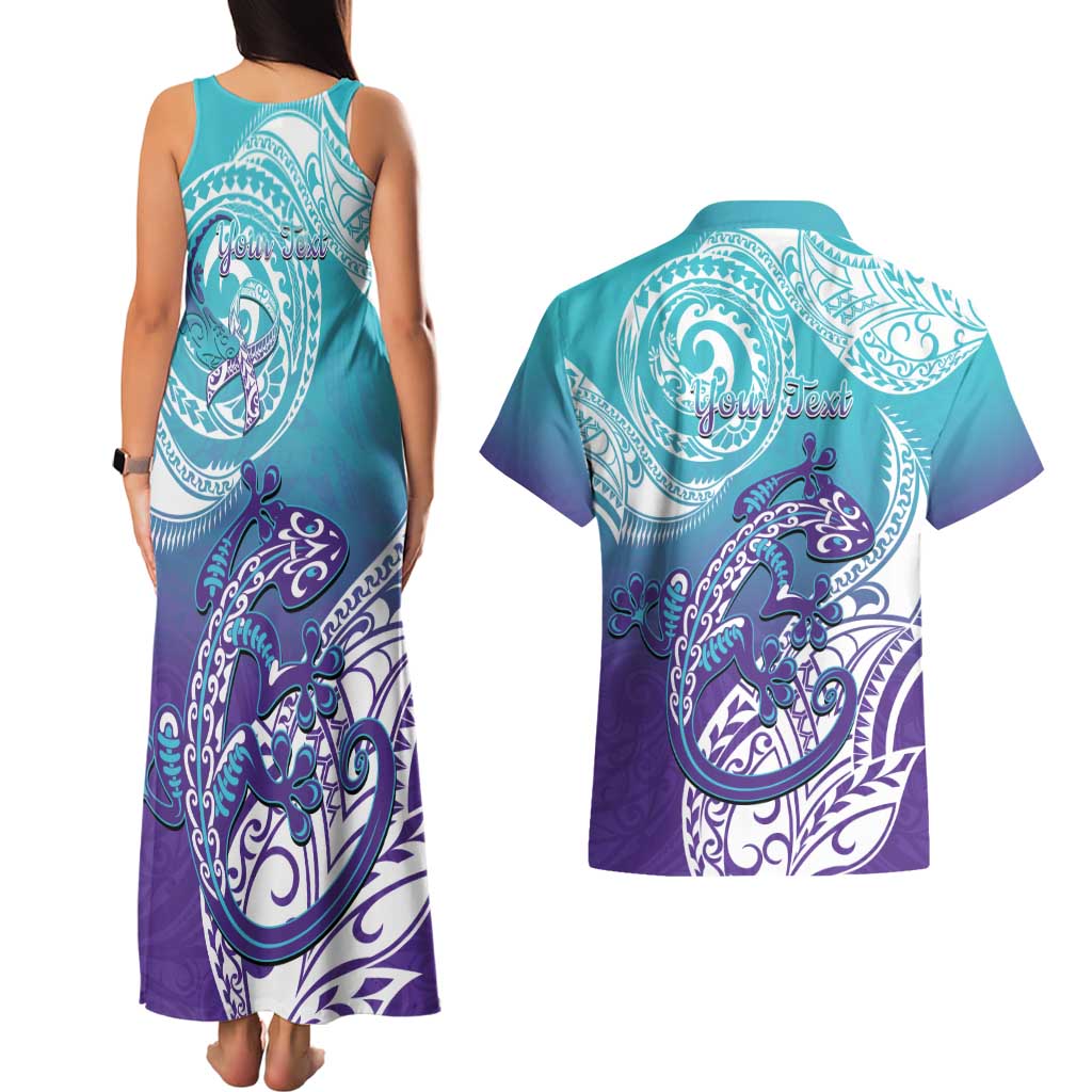 Personalised New Zealand Suicide Prevention Month Couples Matching Tank Maxi Dress and Hawaiian Shirt You Matter NZ Fern With Maori Koru Lizard LT14 - Polynesian Pride