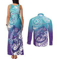 Personalised New Zealand Suicide Prevention Month Couples Matching Tank Maxi Dress and Long Sleeve Button Shirt You Matter NZ Fern With Maori Koru Lizard LT14 - Polynesian Pride