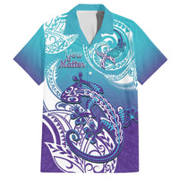 Personalised New Zealand Suicide Prevention Month Family Matching Off Shoulder Short Dress and Hawaiian Shirt You Matter NZ Fern With Maori Koru Lizard LT14 Dad's Shirt - Short Sleeve Teal - Polynesian Pride