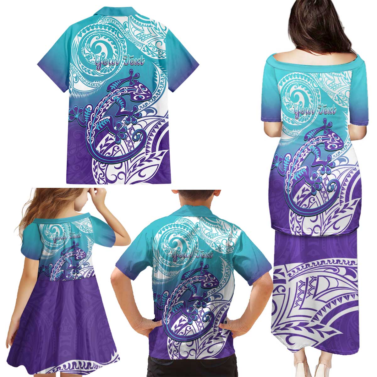 Personalised New Zealand Suicide Prevention Month Family Matching Puletasi and Hawaiian Shirt You Matter NZ Fern With Maori Koru Lizard LT14 - Polynesian Pride