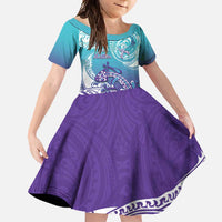 Personalised New Zealand Suicide Prevention Month Family Matching Short Sleeve Bodycon Dress and Hawaiian Shirt You Matter NZ Fern With Maori Koru Lizard LT14 Daughter's Dress Teal - Polynesian Pride