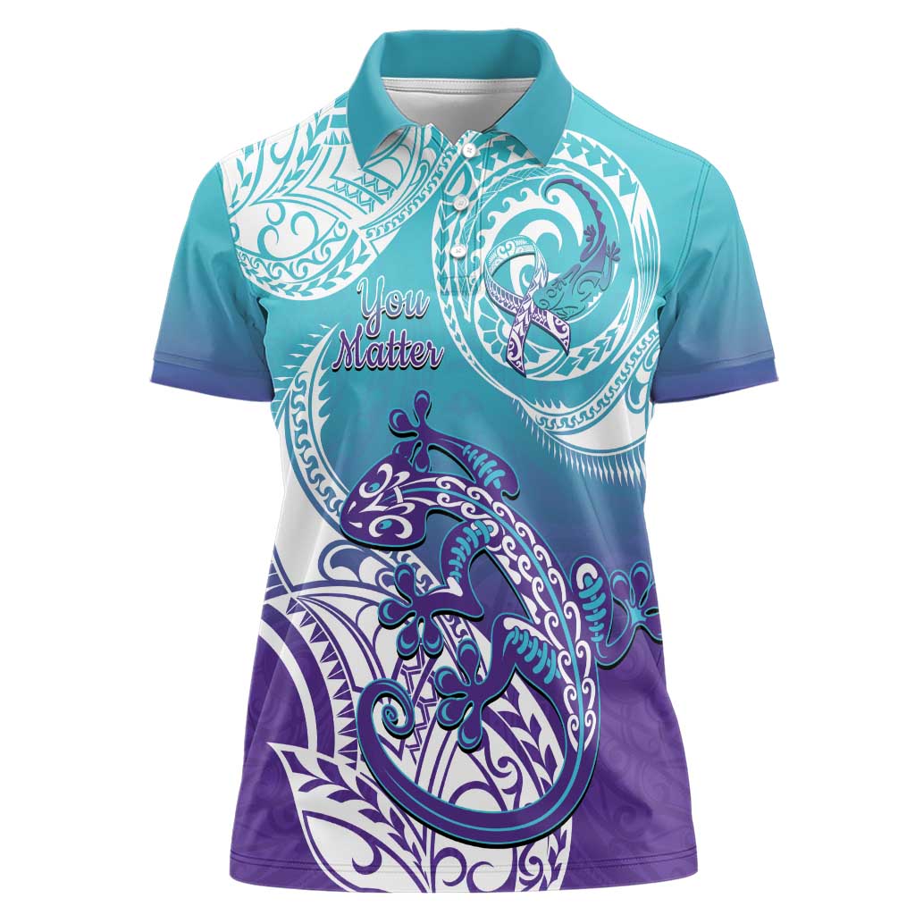 Personalised New Zealand Suicide Prevention Month Women Polo Shirt You Matter NZ Fern With Maori Koru Lizard