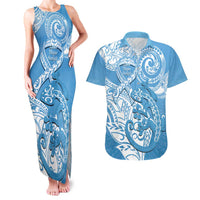 Personalised New Zealand Autism Awareness Couples Matching Tank Maxi Dress and Hawaiian Shirt NZ Fern With Maori Koru Lizard