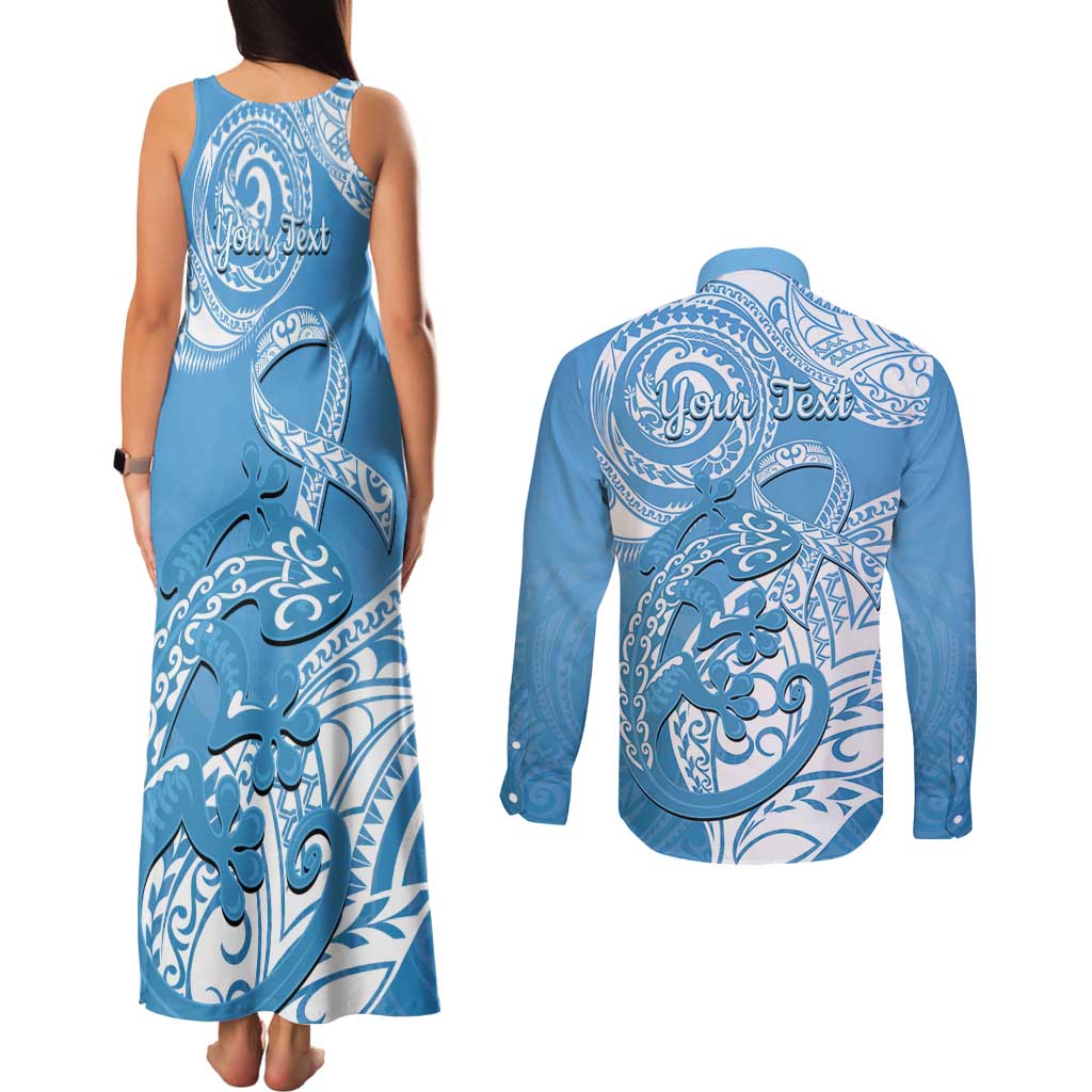 Personalised New Zealand Autism Awareness Couples Matching Tank Maxi Dress and Long Sleeve Button Shirt NZ Fern With Maori Koru Lizard