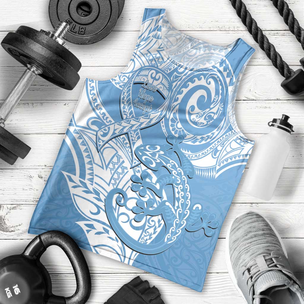 Personalised New Zealand Autism Awareness Men Tank Top NZ Fern With Maori Koru Lizard