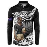 Custom New Zealand Silver Fern Rugby Button Sweatshirt 2024 Aotearoa Maori Mascot Go All Black LT14 Black - Polynesian Pride