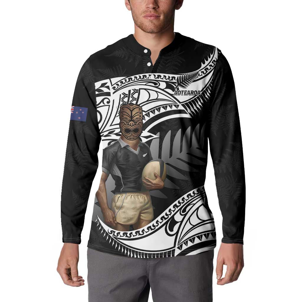 Custom New Zealand Silver Fern Rugby Button Sweatshirt 2024 Aotearoa Maori Mascot Go All Black LT14 - Polynesian Pride