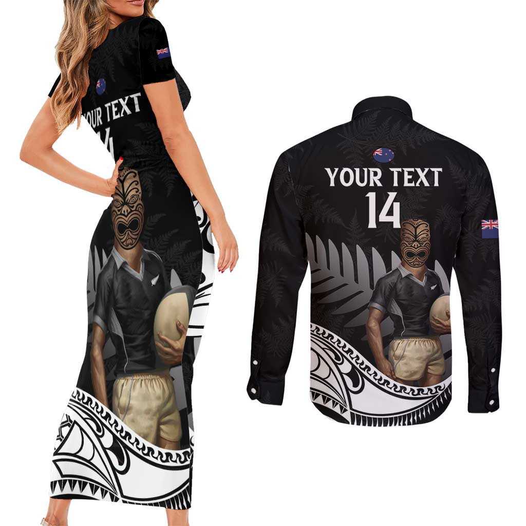 Custom New Zealand Silver Fern Rugby Couples Matching Short Sleeve Bodycon Dress and Long Sleeve Button Shirt 2024 Aotearoa Maori Mascot Go All Black LT14 - Polynesian Pride