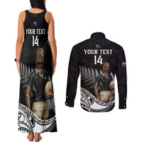 Custom New Zealand Silver Fern Rugby Couples Matching Tank Maxi Dress and Long Sleeve Button Shirt 2024 Aotearoa Maori Mascot Go All Black LT14 - Polynesian Pride