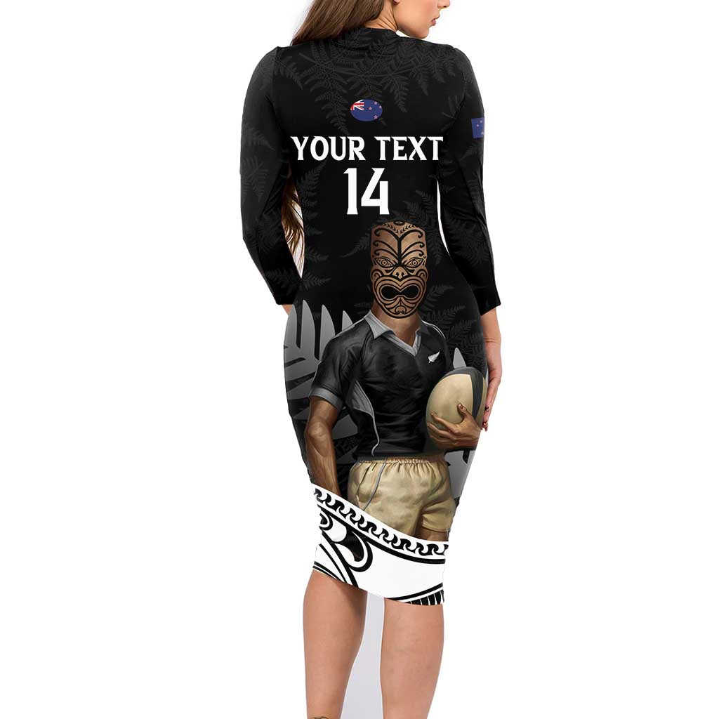 Custom New Zealand Silver Fern Rugby Family Matching Long Sleeve Bodycon Dress and Hawaiian Shirt 2024 Aotearoa Maori Mascot Go All Black