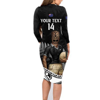 Custom New Zealand Silver Fern Rugby Family Matching Long Sleeve Bodycon Dress and Hawaiian Shirt 2024 Aotearoa Maori Mascot Go All Black