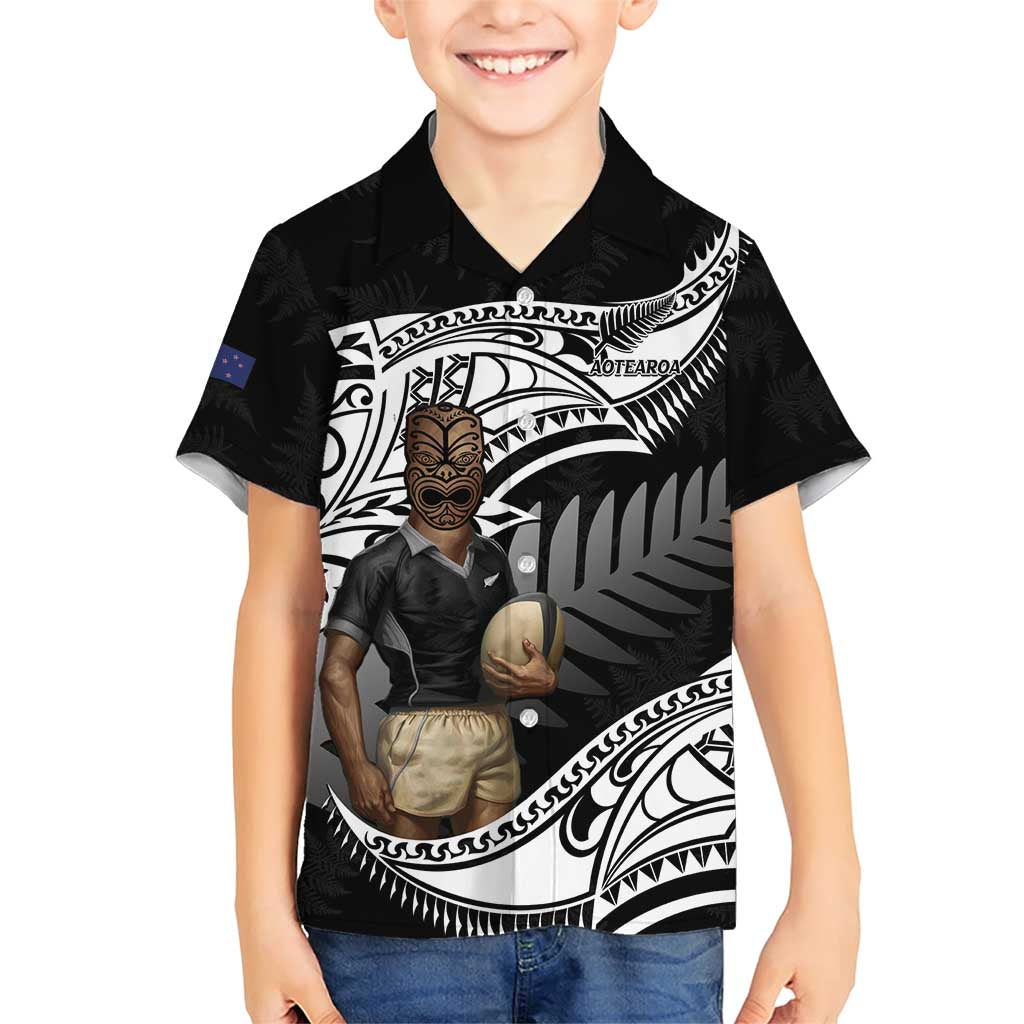 Custom New Zealand Silver Fern Rugby Family Matching Short Sleeve Bodycon Dress and Hawaiian Shirt 2024 Aotearoa Maori Mascot Go All Black LT14 Son's Shirt Black - Polynesian Pride