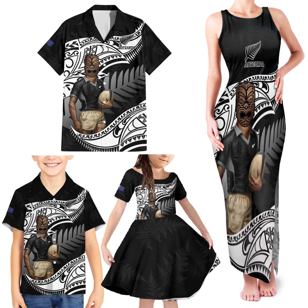 Custom New Zealand Silver Fern Rugby Family Matching Tank Maxi Dress and Hawaiian Shirt 2024 Aotearoa Maori Mascot Go All Black LT14 - Polynesian Pride