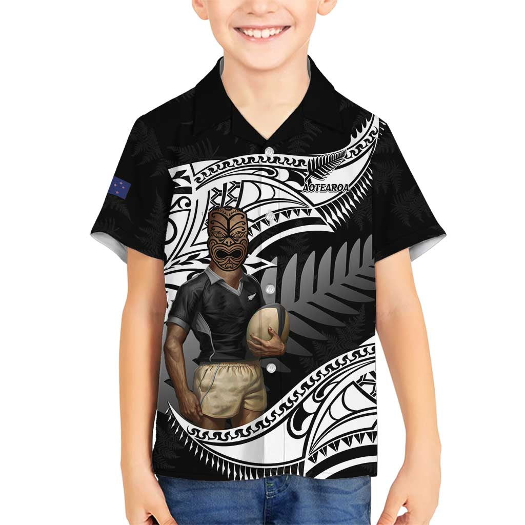 Custom New Zealand Silver Fern Rugby Family Matching Tank Maxi Dress and Hawaiian Shirt 2024 Aotearoa Maori Mascot Go All Black LT14 Son's Shirt Black - Polynesian Pride