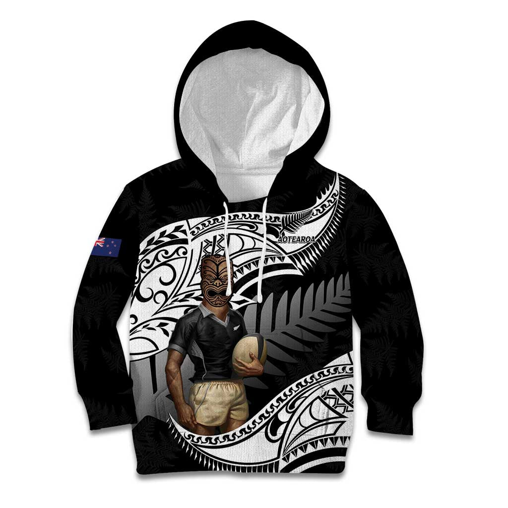 Custom New Zealand Silver Fern Rugby Kid Hoodie 2024 Aotearoa Maori Mascot Go All Black