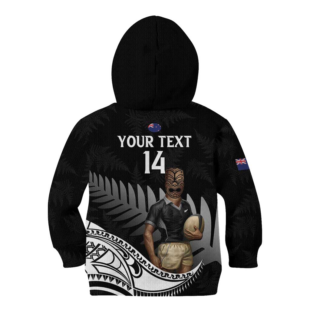 Custom New Zealand Silver Fern Rugby Kid Hoodie 2024 Aotearoa Maori Mascot Go All Black