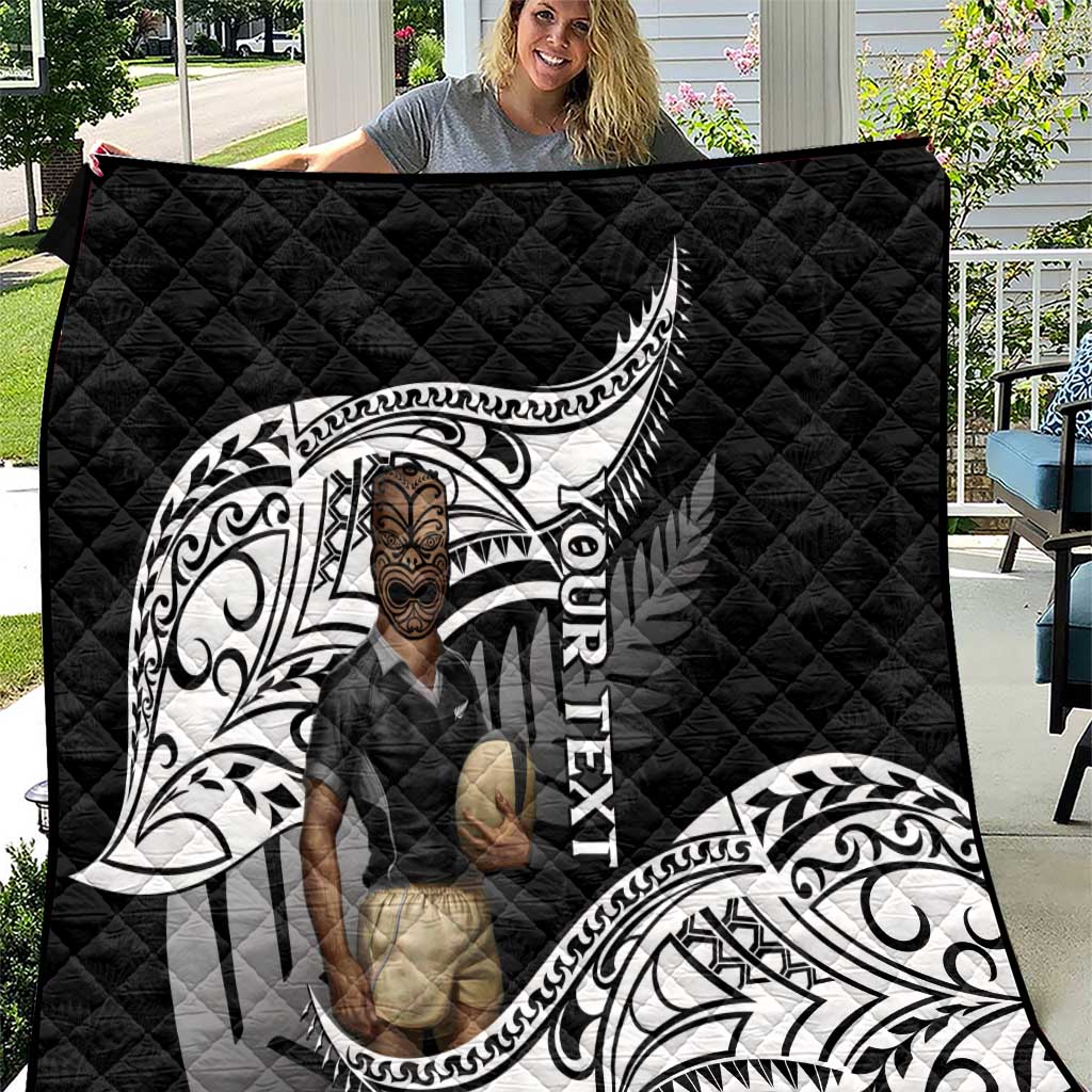 Custom New Zealand Silver Fern Rugby Quilt 2024 Aotearoa Maori Mascot Go All Black LT14 Black - Polynesian Pride