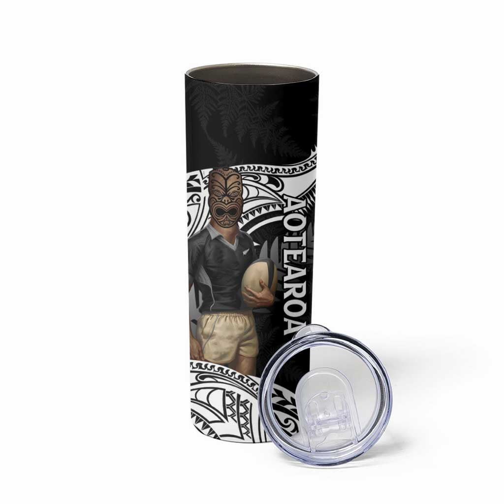 Custom New Zealand Silver Fern Rugby Skinny Tumbler 2024 Aotearoa Maori Mascot Go All Black