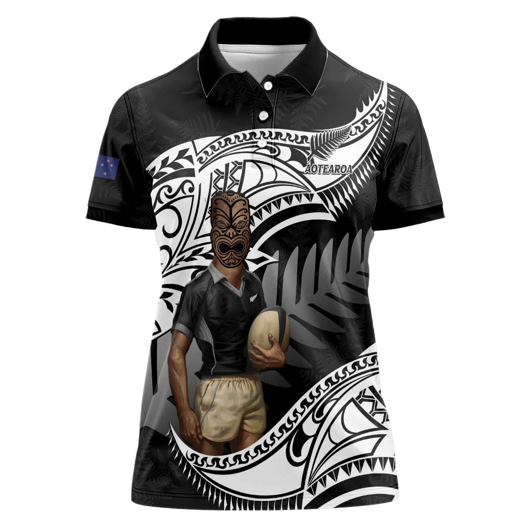 Custom New Zealand Silver Fern Rugby Women Polo Shirt 2024 Aotearoa Maori Mascot Go All Black