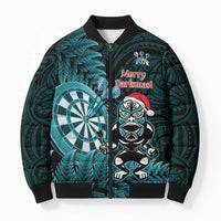 Personalised New Zealand Darts Christmas Bomber Puffer Jacket Maori Fern Merry Dartsmas - Polynesian Pride