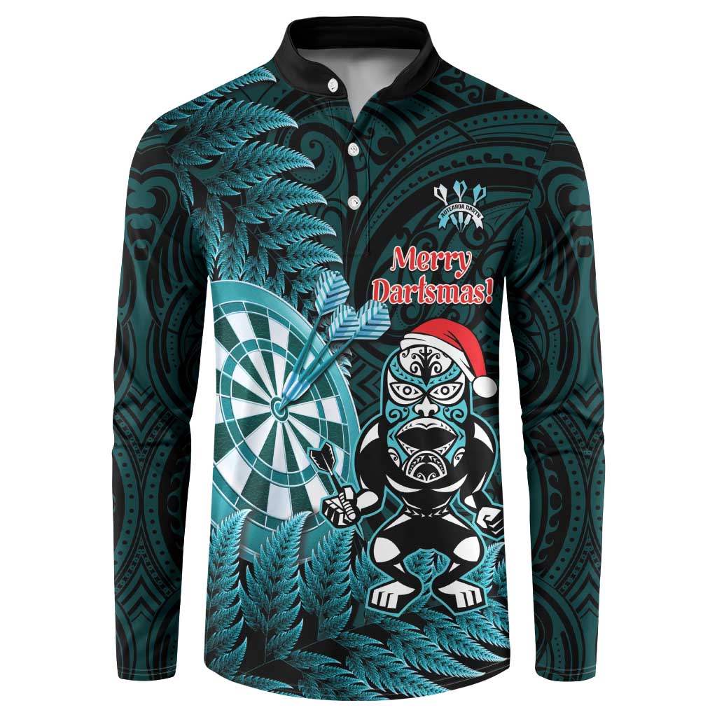 Personalised New Zealand Darts Christmas Button Sweatshirt Maori Fern Merry Dartsmas - Polynesian Pride