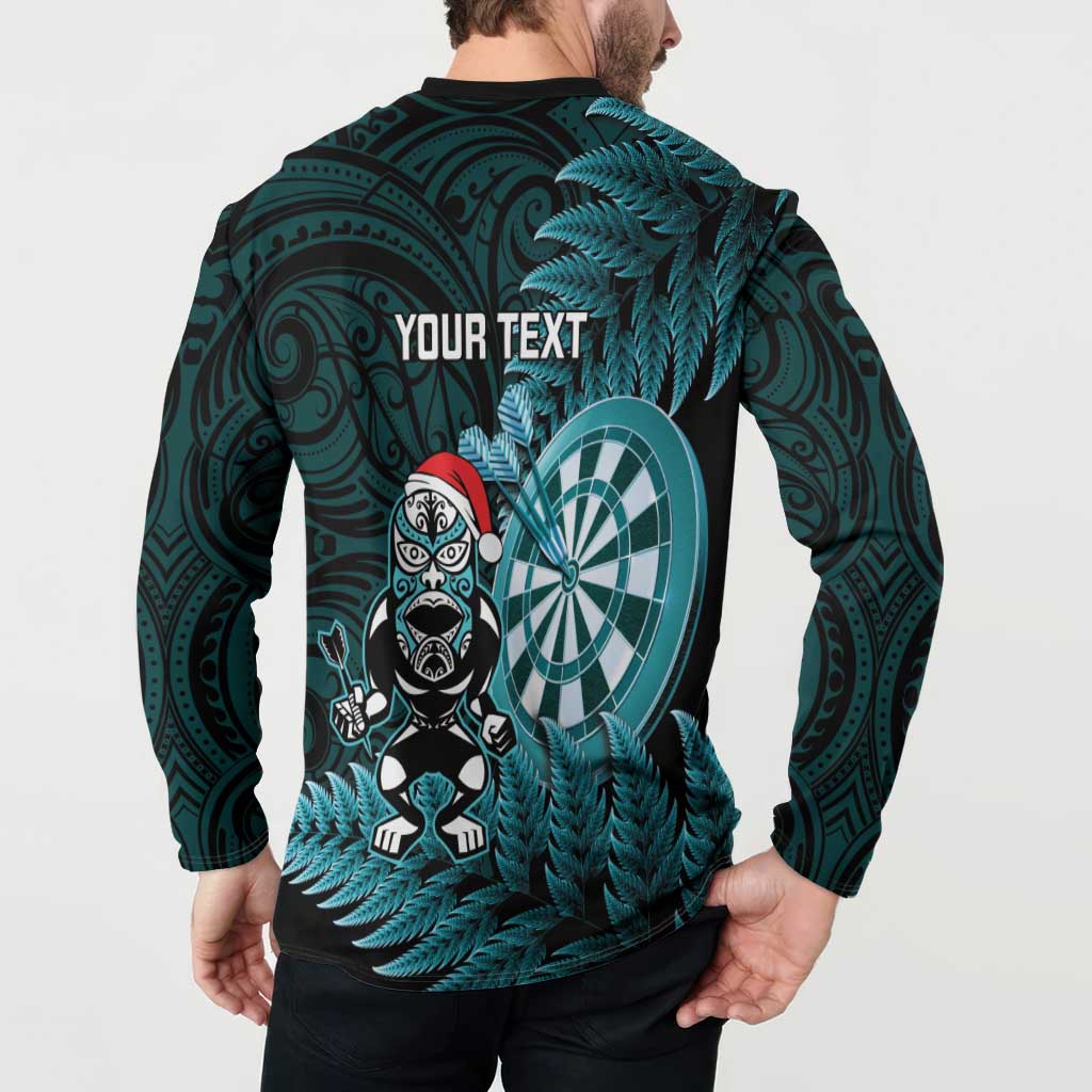 Personalised New Zealand Darts Christmas Button Sweatshirt Maori Fern Merry Dartsmas - Polynesian Pride