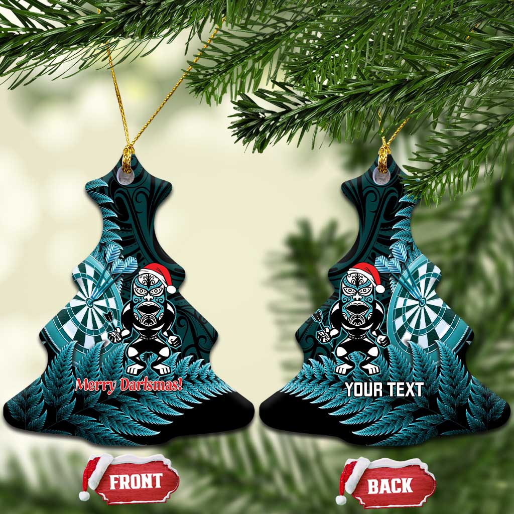 Personalised New Zealand Darts Christmas Ceramic Ornament Maori Fern Merry Dartsmas LT14 Christmas Tree Cyan - Polynesian Pride
