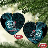 Personalised New Zealand Darts Christmas Ceramic Ornament Maori Fern Merry Dartsmas LT14 Heart Cyan - Polynesian Pride