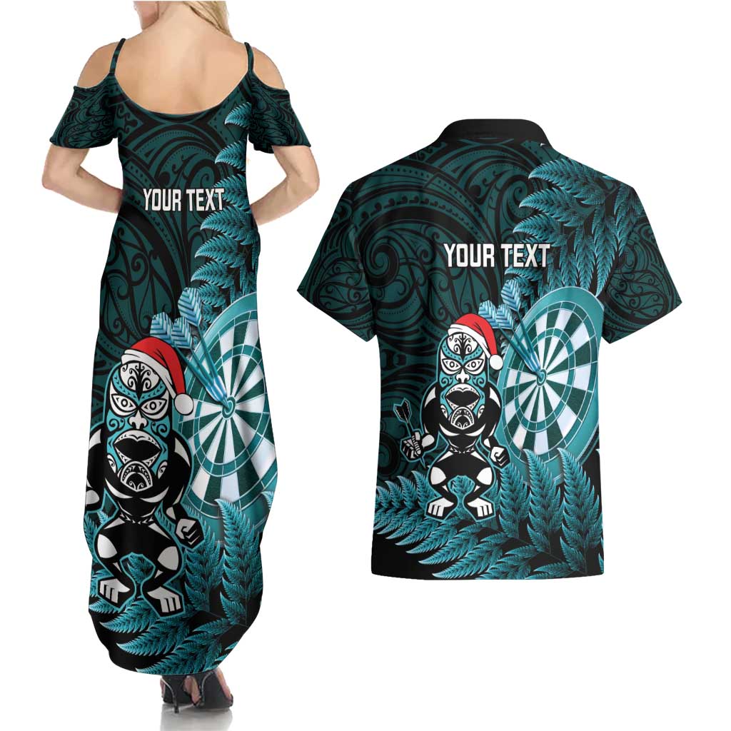 Personalised New Zealand Darts Christmas Couples Matching Summer Maxi Dress and Hawaiian Shirt Maori Fern Merry Dartsmas - Polynesian Pride