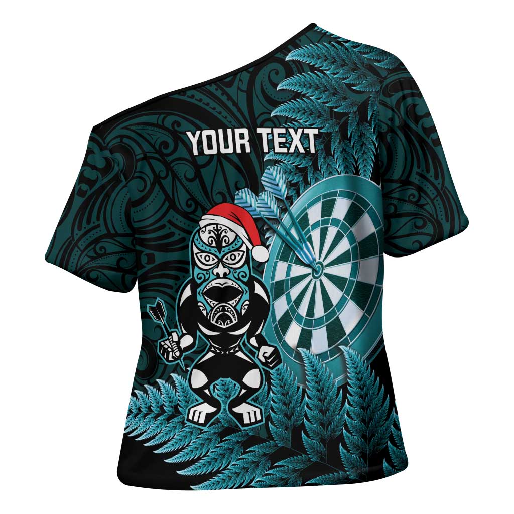 Personalised New Zealand Darts Christmas Cross Shoulder Shirt Maori Fern Merry Dartsmas - Polynesian Pride