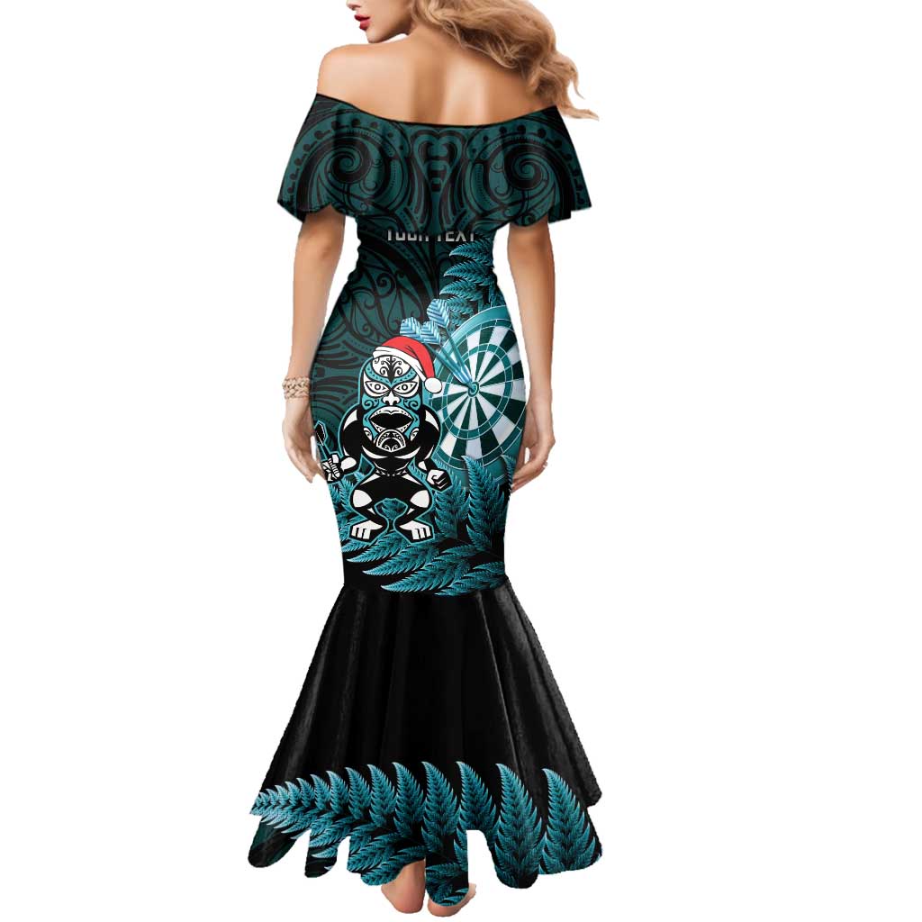 Personalised New Zealand Darts Christmas Family Matching Mermaid Dress and Hawaiian Shirt Maori Fern Merry Dartsmas - Polynesian Pride