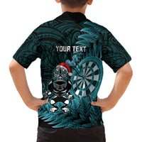 Personalised New Zealand Darts Christmas Family Matching Off The Shoulder Long Sleeve Dress and Hawaiian Shirt Maori Fern Merry Dartsmas - Polynesian Pride