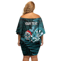 Personalised New Zealand Darts Christmas Family Matching Off Shoulder Short Dress and Hawaiian Shirt Maori Fern Merry Dartsmas - Polynesian Pride