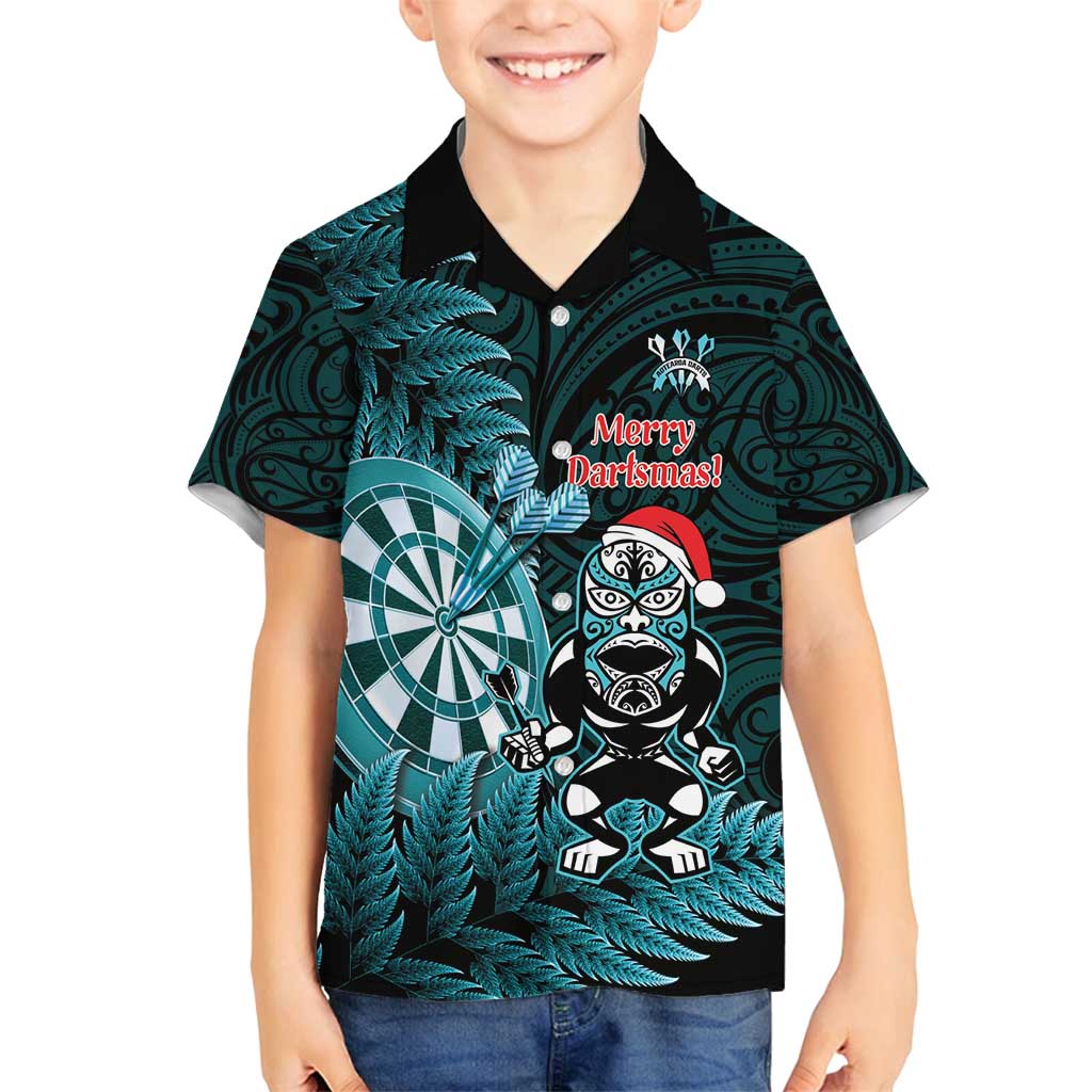 Personalised New Zealand Darts Christmas Family Matching Off Shoulder Short Dress and Hawaiian Shirt Maori Fern Merry Dartsmas - Polynesian Pride