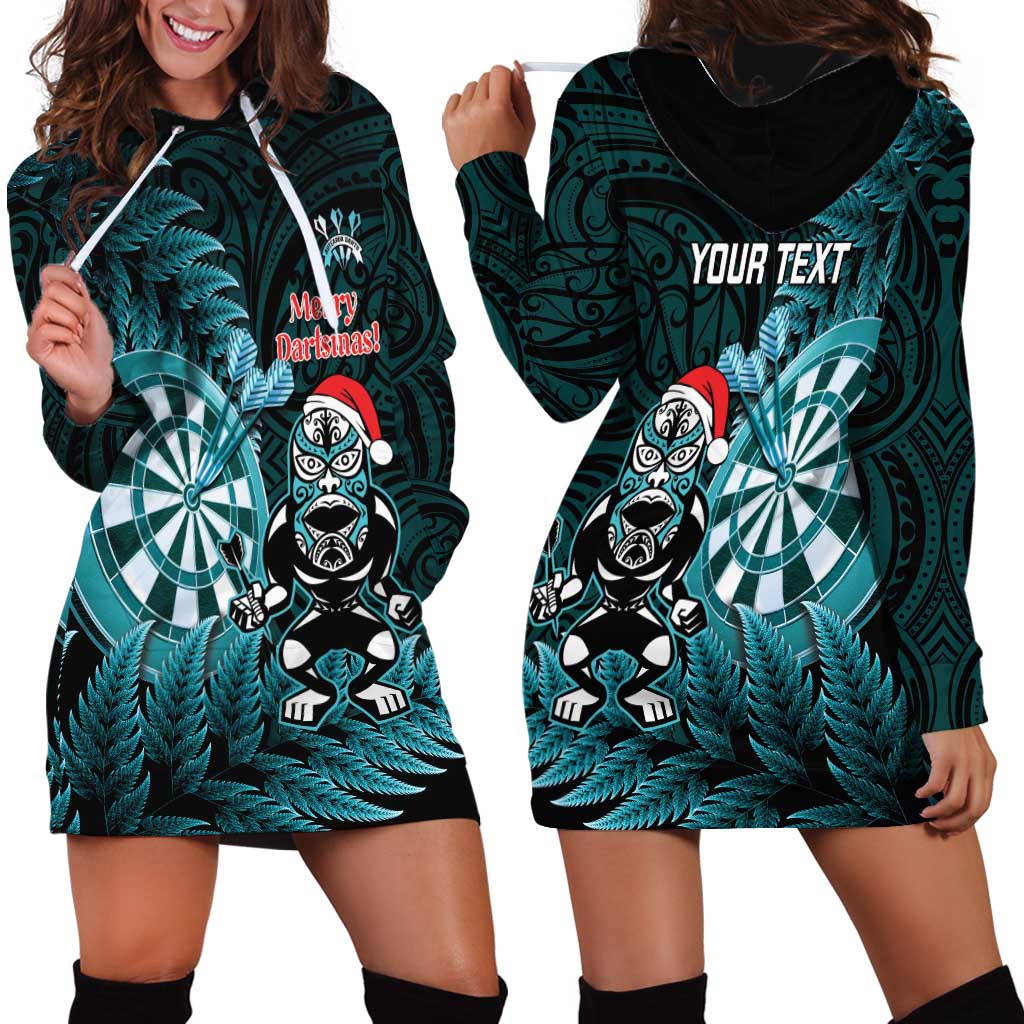 Personalised New Zealand Darts Christmas Hoodie Dress Maori Fern Merry Dartsmas - Polynesian Pride