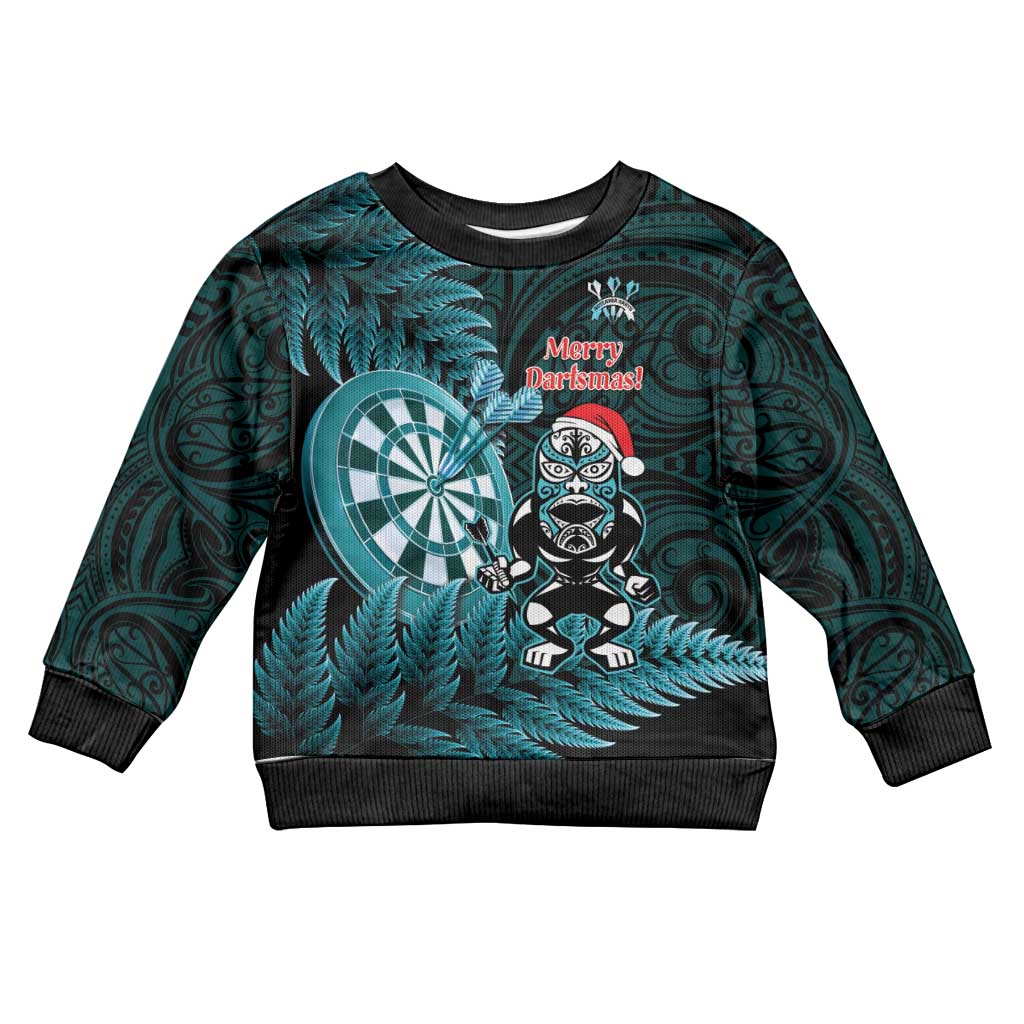 Personalised New Zealand Darts Christmas Kid Ugly Christmas Sweater Maori Fern Merry Dartsmas - Polynesian Pride