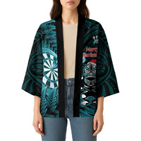 Personalised New Zealand Darts Christmas Kimono Maori Fern Merry Dartsmas - Polynesian Pride