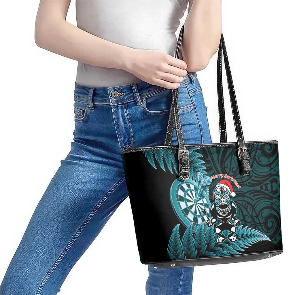 New Zealand Darts Christmas Leather Tote Bag Maori Fern Merry Dartsmas - Polynesian Pride