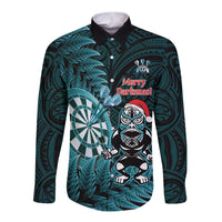 Personalised New Zealand Darts Christmas Long Sleeve Button Shirt Maori Fern Merry Dartsmas - Polynesian Pride