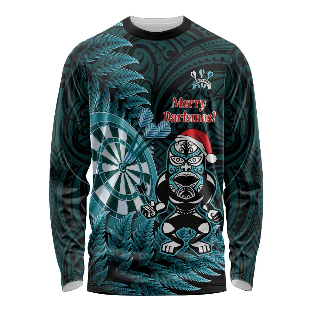 Personalised New Zealand Darts Christmas Long Sleeve Shirt Maori Fern Merry Dartsmas - Polynesian Pride