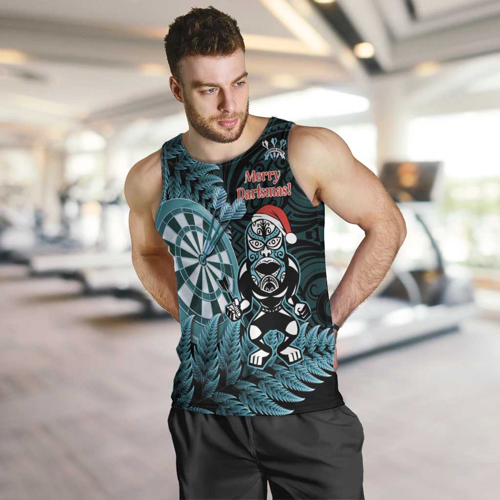 Personalised New Zealand Darts Christmas Men Tank Top Maori Fern Merry Dartsmas - Polynesian Pride