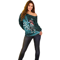 Personalised New Zealand Darts Christmas Off Shoulder Sweater Maori Fern Merry Dartsmas - Polynesian Pride