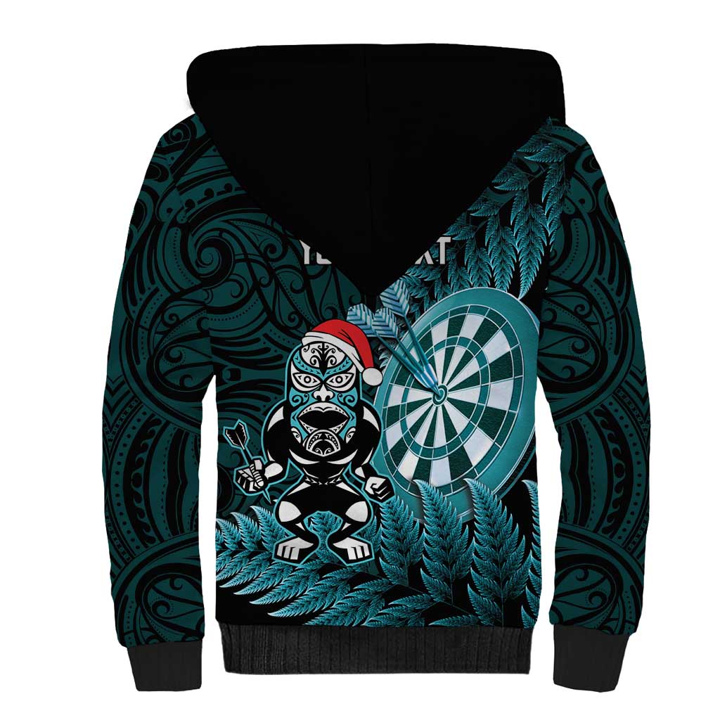 Personalised New Zealand Darts Christmas Sherpa Hoodie Maori Fern Merry Dartsmas LT14 - Polynesian Pride